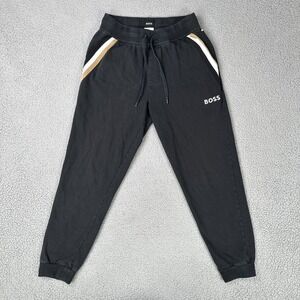 Hugo Boss Iconic Sweatpants Men Medium Black Striped Cotton Drawstring Pockets